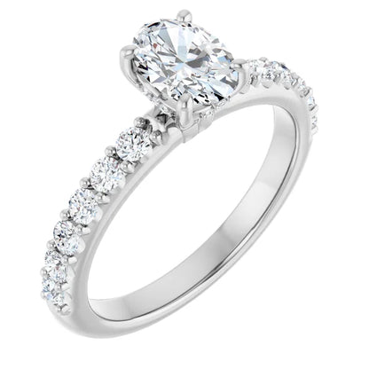 14K White Gold 1.08 CTW Oval Cut Pavé Diamond Engagement Ring-diamondnetjewellery