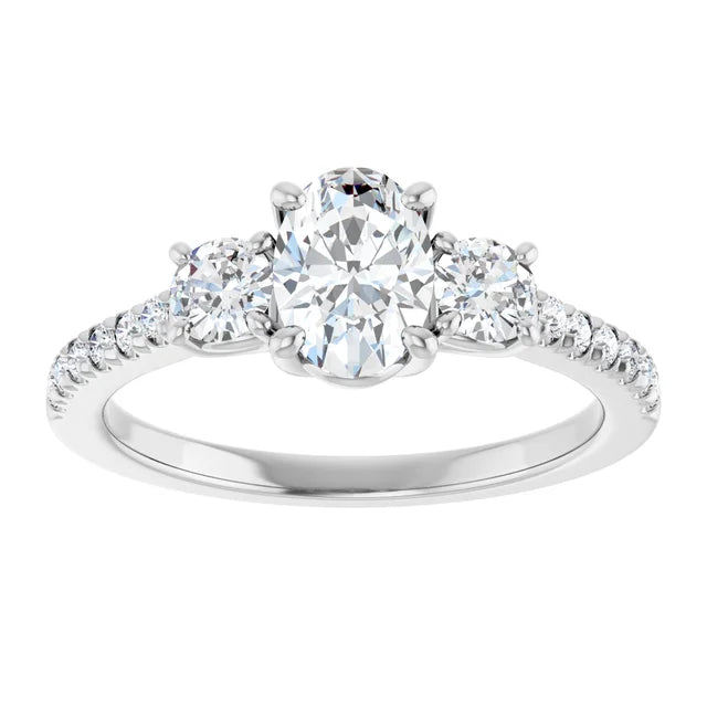 14K White Gold 1.22 CTW Oval Cut Pavé Three-Stone Diamond Engagement Ring-diamondnetjewellery