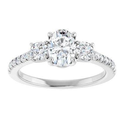 14K White Gold 1.22 CTW Oval Cut Pavé Three-Stone Diamond Engagement Ring-diamondnetjewellery