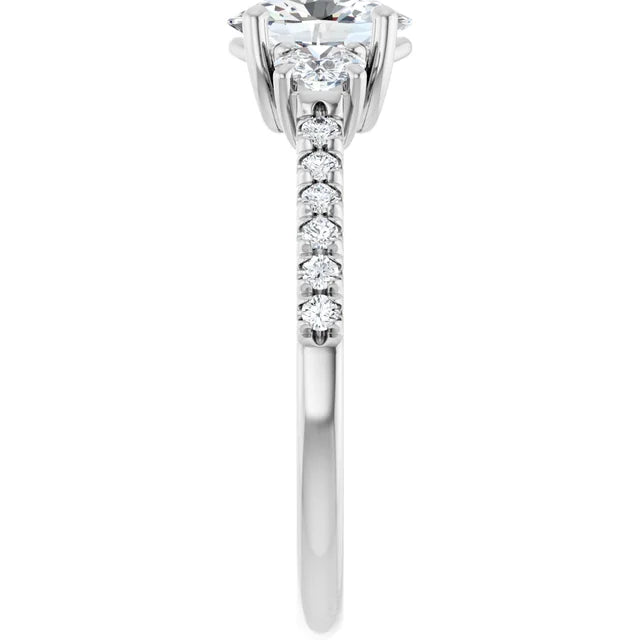 14K White Gold 1.22 CTW Oval Cut Pavé Three-Stone Diamond Engagement Ring-diamondnetjewellery