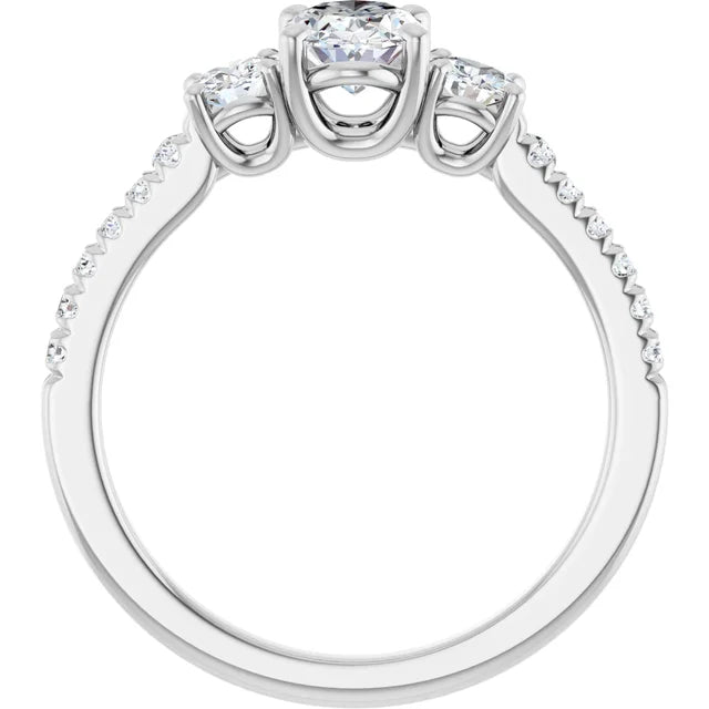 14K White Gold 1.22 CTW Oval Cut Pavé Three-Stone Diamond Engagement Ring-diamondnetjewellery