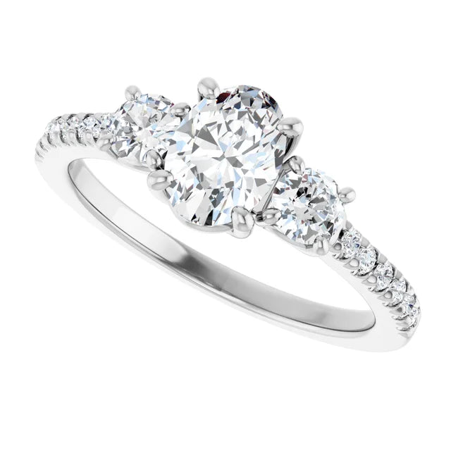 14K White Gold 1.22 CTW Oval Cut Pavé Three-Stone Diamond Engagement Ring-diamondnetjewellery
