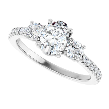 14K White Gold 1.22 CTW Oval Cut Pavé Three-Stone Diamond Engagement Ring-diamondnetjewellery