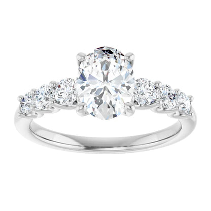 14K White Gold 1.57 CTW Oval Cut Accented Diamond Engagement Ring-diamondnetjewellery