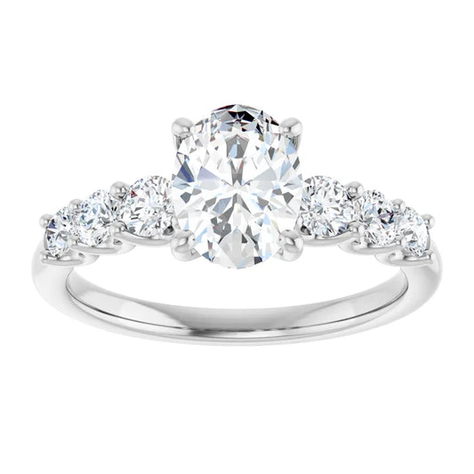14K White Gold 1.57 CTW Oval Cut Accented Diamond Engagement Ring