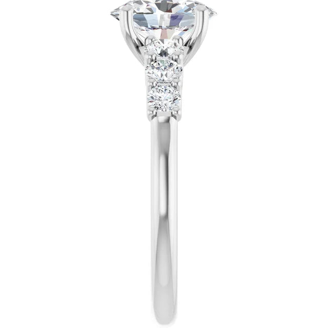 14K White Gold 1.57 CTW Oval Cut Accented Diamond Engagement Ring-diamondnetjewellery