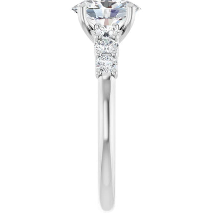 14K White Gold 1.57 CTW Oval Cut Accented Diamond Engagement Ring-diamondnetjewellery