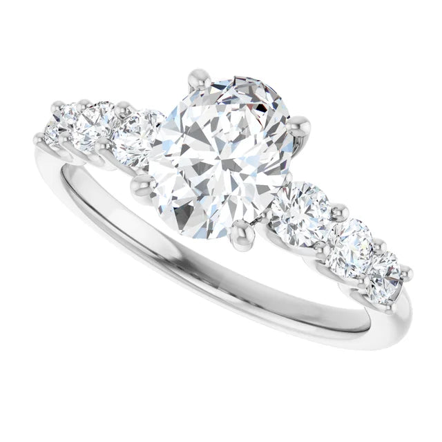 14K White Gold 1.57 CTW Oval Cut Accented Diamond Engagement Ring-diamondnetjewellery