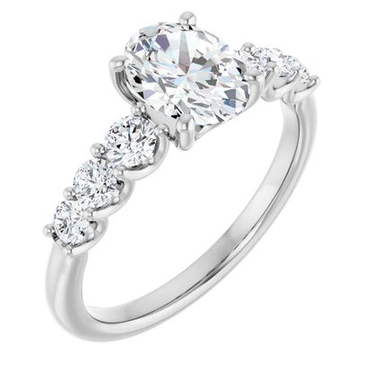 14K White Gold 1.57 CTW Oval Cut Accented Diamond Engagement Ring-diamondnetjewellery