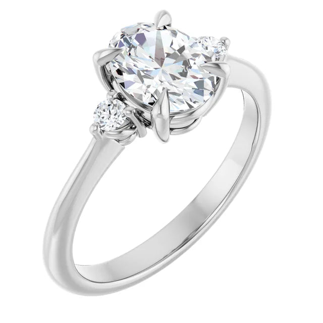 14K White Gold 1.28 CTW Oval Cut Three-Stone Diamond Engagement Ring-diamondnetjewellery