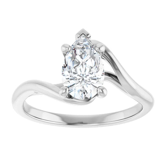 14K White Gold 1.00 CTW Pear Bypass Solitaire Diamond Engagement Ring
