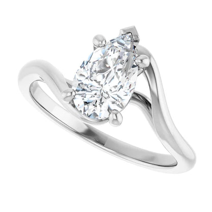 14K White Gold 1.00 CTW Pear Bypass Solitaire Diamond Engagement Ring-diamondnetjewellery