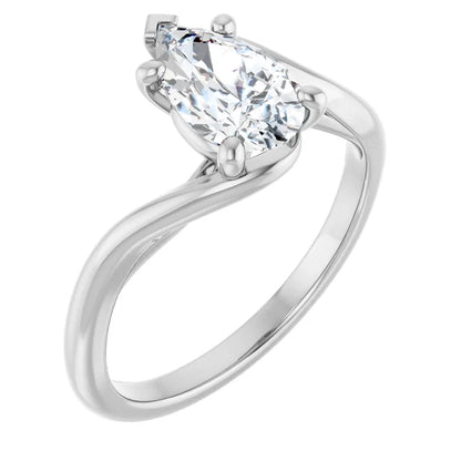 14K White Gold 1.00 CTW Pear Bypass Solitaire Diamond Engagement Ring-diamondnetjewellery