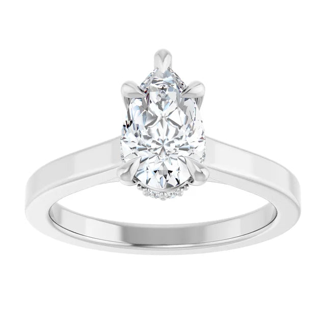 14K White Gold 1.12 CTW Pear Halo Solitaire Diamond Engagement Ring-diamondnetjewellery
