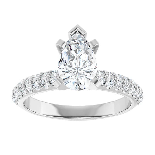 14K White Gold 1.37 CTW Pear Pavé Diamond Engagement Ring-diamondnetjewellery