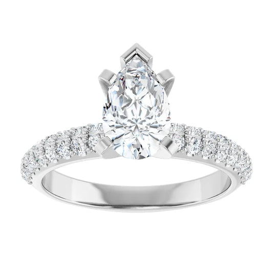 14K White Gold 1.37 CTW Pear Pavé Diamond Engagement Ring