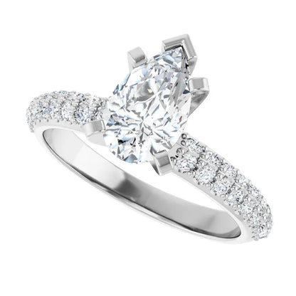 14K White Gold 1.37 CTW Pear Pavé Diamond Engagement Ring-diamondnetjewellery