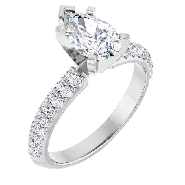 14K White Gold 1.37 CTW Pear Pavé Diamond Engagement Ring-diamondnetjewellery