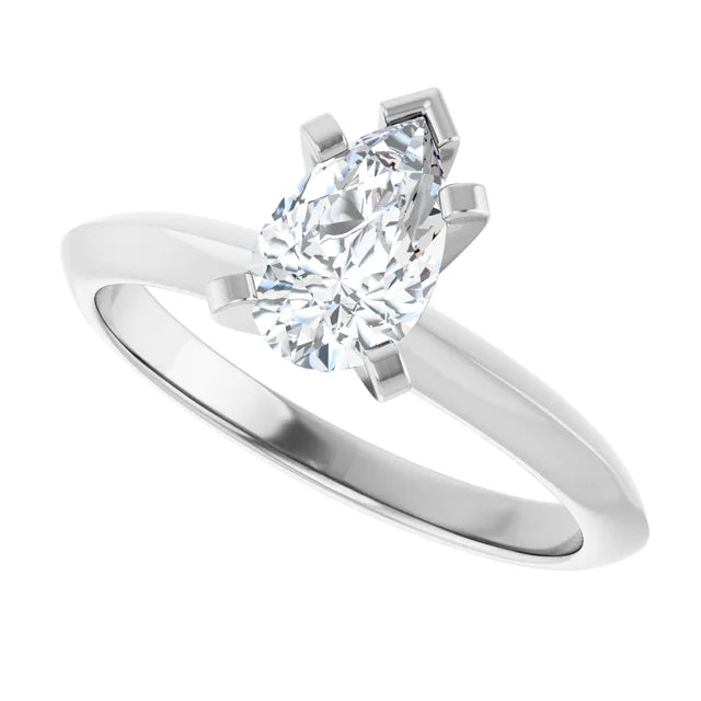 14K White Gold 0.70 CTW Pear Solitaire Diamond Engagement Ring-diamondnetjewellery