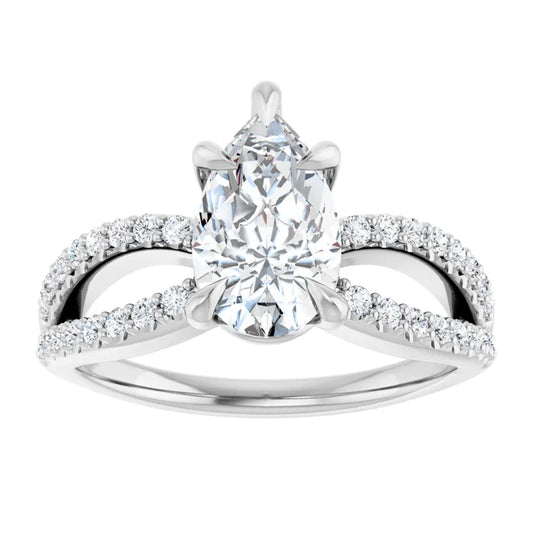 14K White Gold 1.82 CTW Pear Split Shank Diamond Engagement Ring