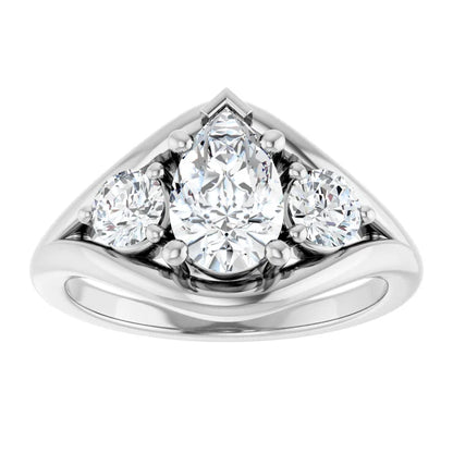 14K White Gold 1.40 CTW Pear Three-Stone Bypass Split Shank Diamond Engagement Ring-diamondnetjewellery