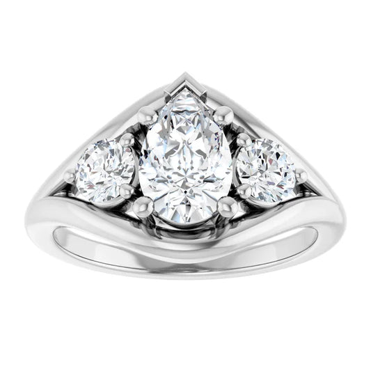 14K White Gold 1.40 CTW Pear Three-Stone Bypass Split Shank Diamond Engagement Ring