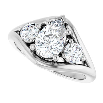 14K White Gold 1.40 CTW Pear Three-Stone Bypass Split Shank Diamond Engagement Ring-diamondnetjewellery