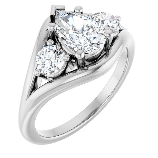 14K White Gold 1.40 CTW Pear Three-Stone Bypass Split Shank Diamond Engagement Ring-diamondnetjewellery