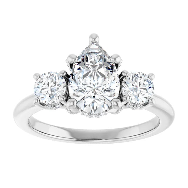 14K White Gold 1.78 CTW Pear Three-Stone Diamond Engagement Ring-diamondnetjewellery