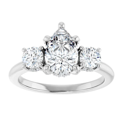 14K White Gold 1.78 CTW Pear Three-Stone Diamond Engagement Ring-diamondnetjewellery