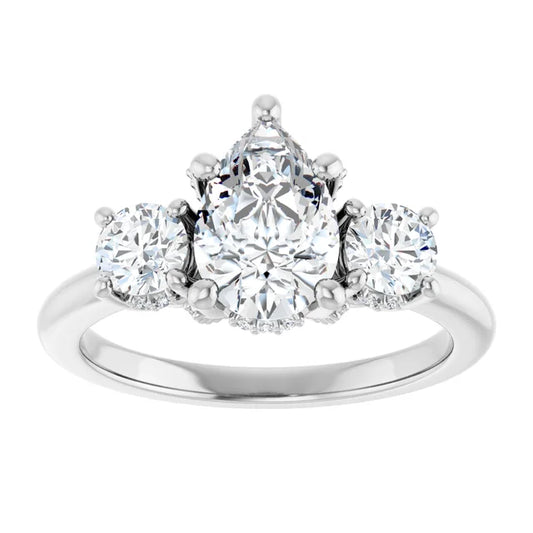 14K White Gold 1.78 CTW Pear Three-Stone Diamond Engagement Ring