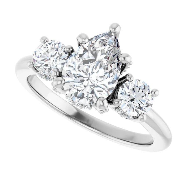 14K White Gold 1.78 CTW Pear Three-Stone Diamond Engagement Ring-diamondnetjewellery