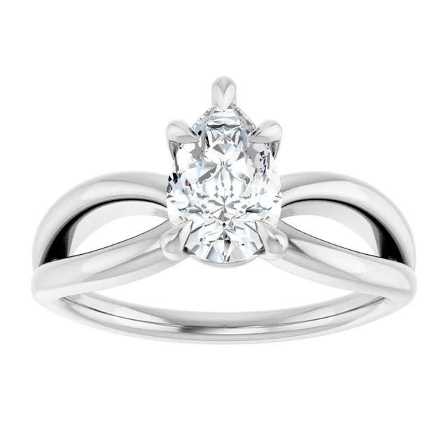 14K White Gold 1.00 CTW Pear Twisted Shank Diamond Engagement Ring-diamondnetjewellery