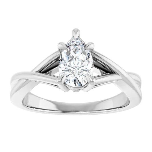 14K White Gold 0.70 CTW Pear Twisted Shank Solitaire Diamond Engagement Ring