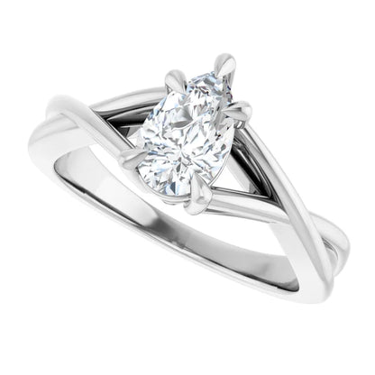 14K White Gold 0.70 CTW Pear Twisted Shank Solitaire Diamond Engagement Ring-diamondnetjewellery