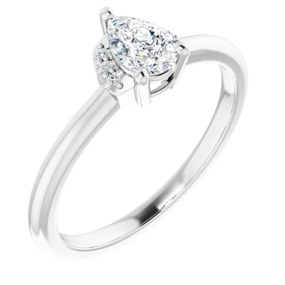 14K White Gold 0.80 CTW Pear Accented Lab Grown Diamond Engagement Ring
