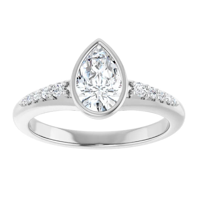 14K White Gold 0.81 CTW Pear Bezel-Set Solitaire Lab Grown Diamond Engagement Ring