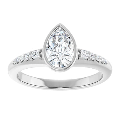 14K White Gold 0.81 CTW Pear Bezel-Set Solitaire Lab Grown Diamond Engagement Ring
