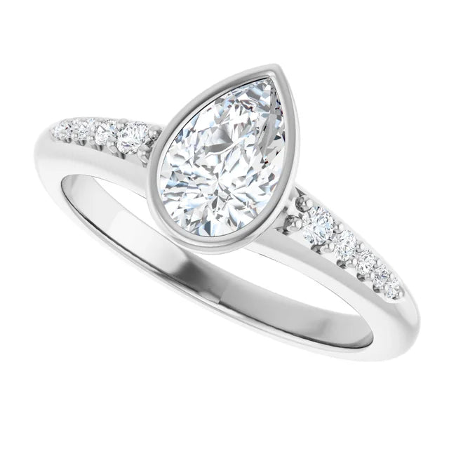 14K White Gold 0.81 CTW Pear Bezel-Set Solitaire Lab Grown Diamond Engagement Ring