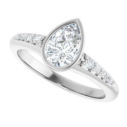 14K White Gold 0.81 CTW Pear Bezel-Set Solitaire Lab Grown Diamond Engagement Ring