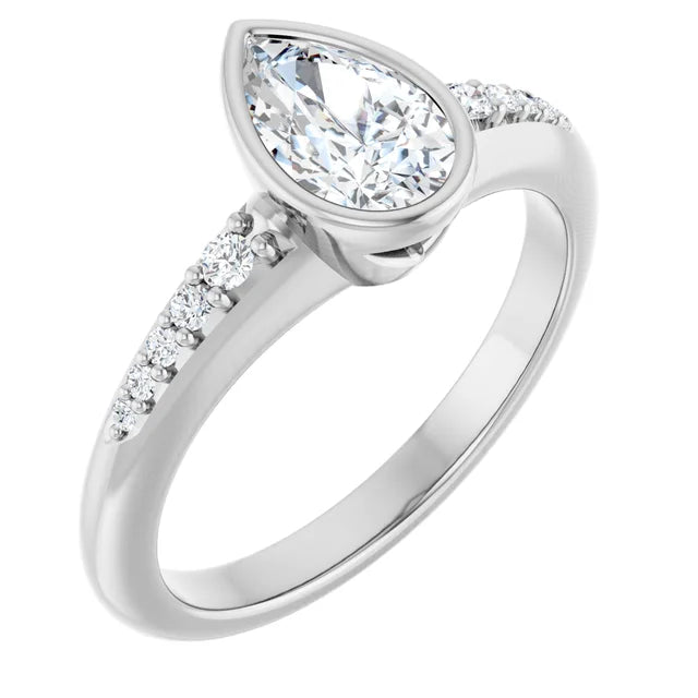 14K White Gold 0.81 CTW Pear Bezel-Set Solitaire Lab Grown Diamond Engagement Ring