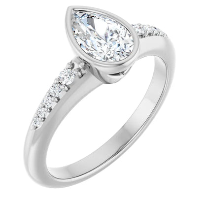 14K White Gold 0.81 CTW Pear Bezel-Set Solitaire Lab Grown Diamond Engagement Ring
