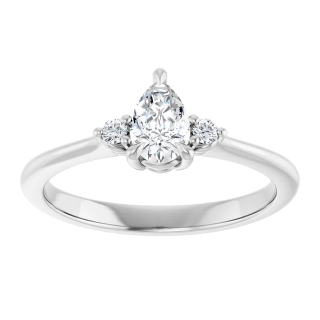 14K White Gold 0.83 CTW Pear Claw-Prong Accented Lab Grown Diamond Engagement Ring