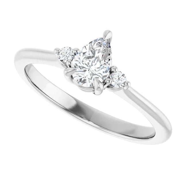 14K White Gold 0.83 CTW Pear Claw-Prong Accented Lab Grown Diamond Engagement Ring