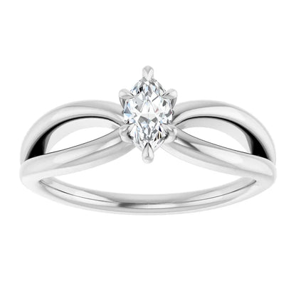 14K White Gold 0.88 CTW Marquise Claw-Prong Solitaire Lab Grown Diamond Engagement Ring