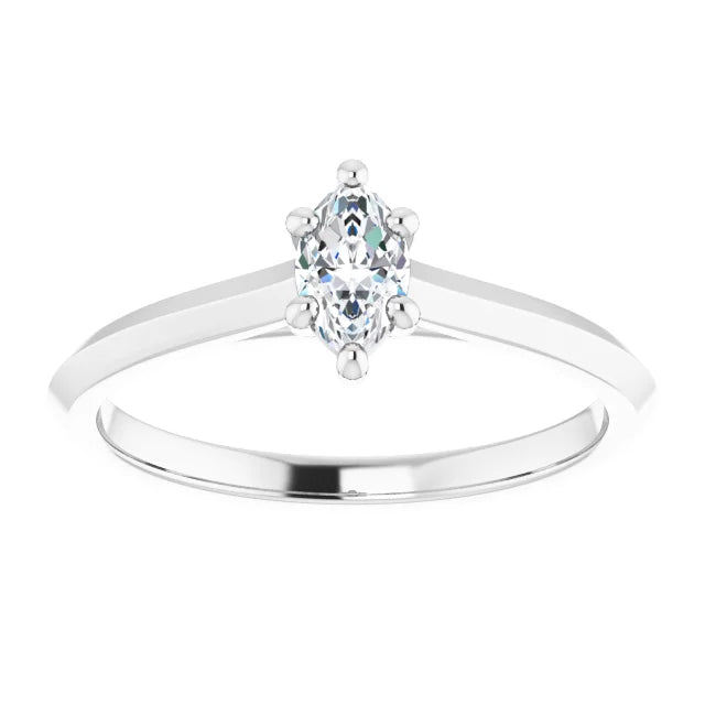 14K White Gold 0.88 CTW Marquise Claw-Prong Solitaire Lab Grown Diamond Engagement Ring
