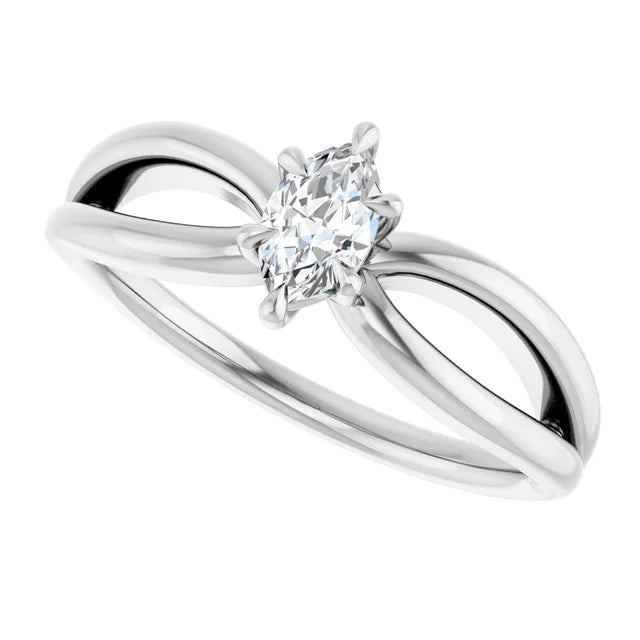 14K White Gold 0.88 CTW Marquise Claw-Prong Solitaire Lab Grown Diamond Engagement Ring