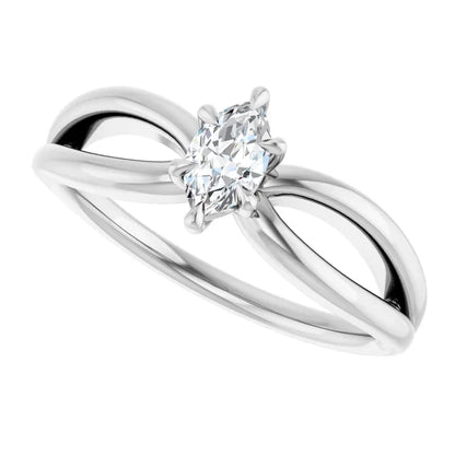 14K White Gold 0.88 CTW Marquise Claw-Prong Solitaire Lab Grown Diamond Engagement Ring