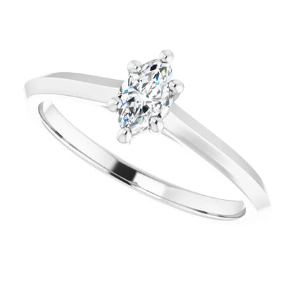 14K White Gold 0.88 CTW Marquise Claw-Prong Solitaire Lab Grown Diamond Engagement Ring