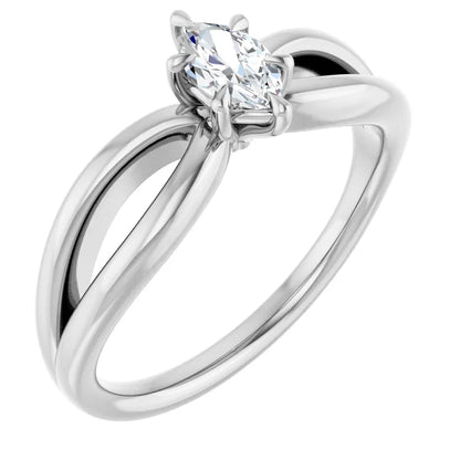 14K White Gold 0.88 CTW Marquise Claw-Prong Solitaire Lab Grown Diamond Engagement Ring